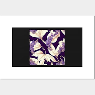 Big and Bold Purple and Light Ivory Cream Floral Design Posters and Art